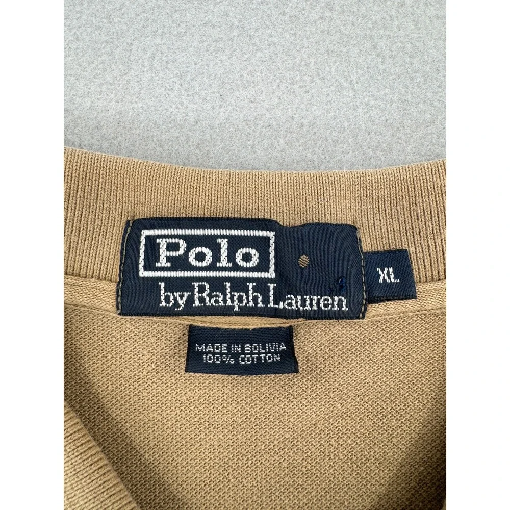 Polo Ralph Lauren Mens XL Tan Khaki Cotton Short Sleeve Pique Polo Shirt Classic